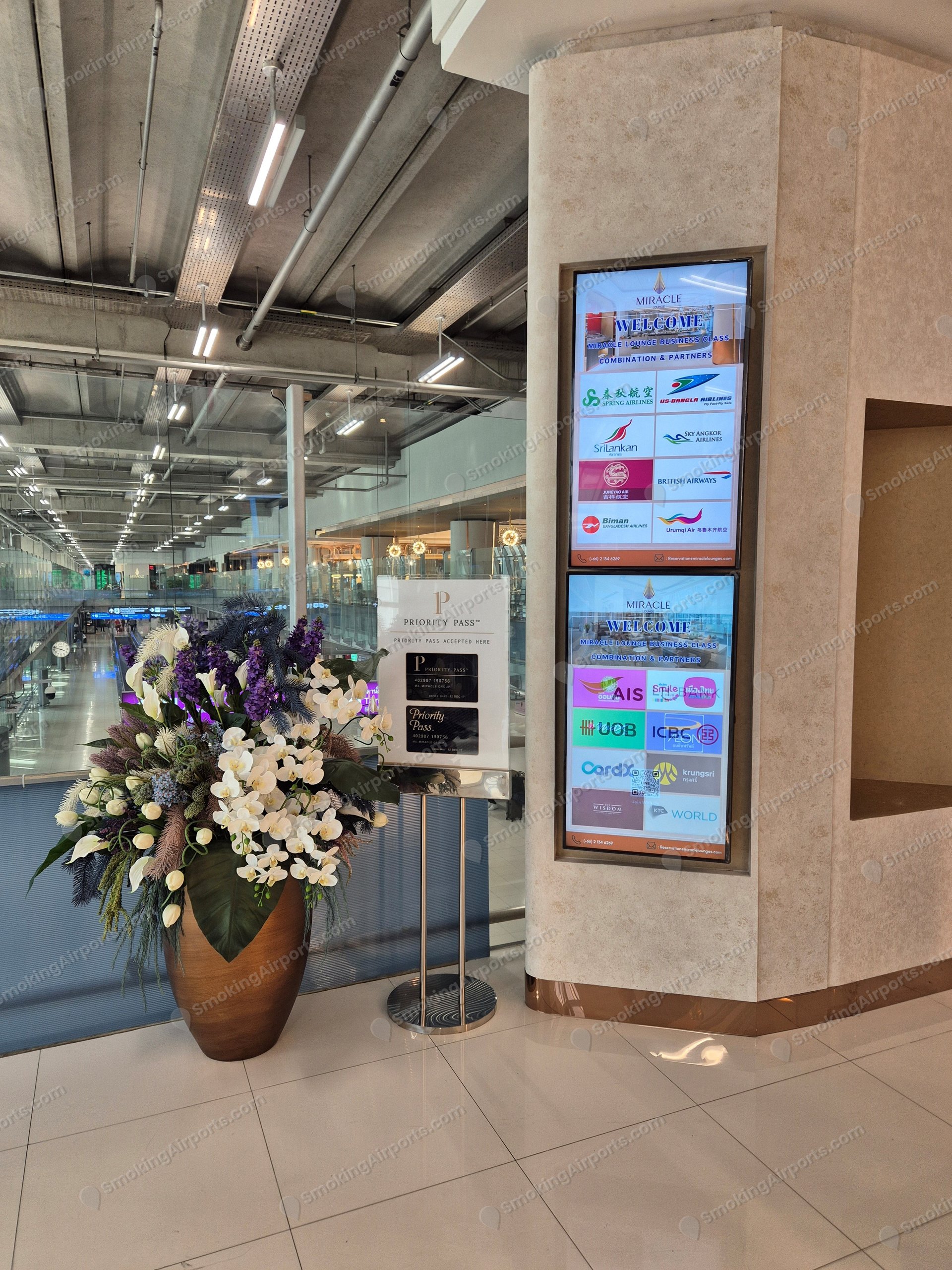 The Miracle Lounge entrance in Concourse D (SmokingAirports.com) Entrance to the Miracle Lounge at Suvarnabhumi Airport