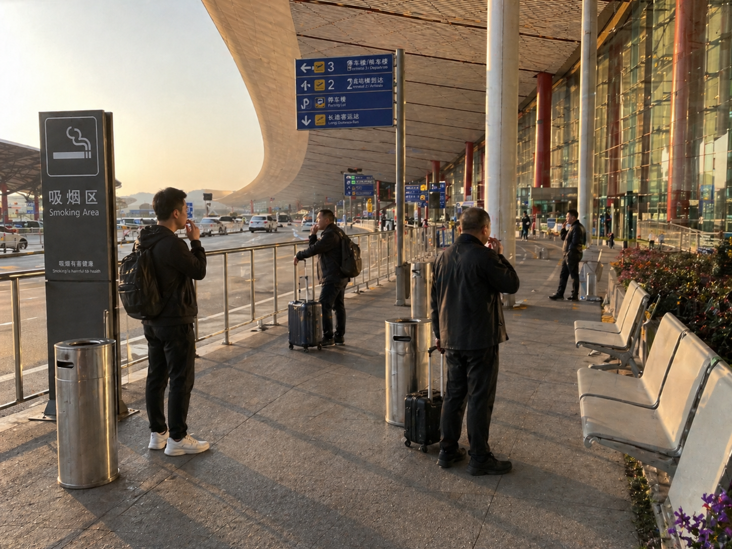 Beijing capital airport smoking area near entrance 1