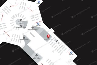 Airport map showing smoking lounge location between Gates B42 and B48 in Terminal 1 Area B