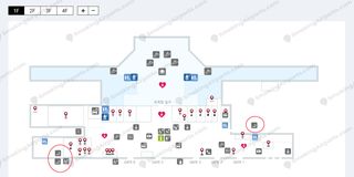 Gimpo Domestic Terminal 1F floor map with smoking room locations circled in red