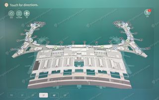 3D interactive map of Terminal 2 3F showing smoking area icons near gates 235 to 264 (5)