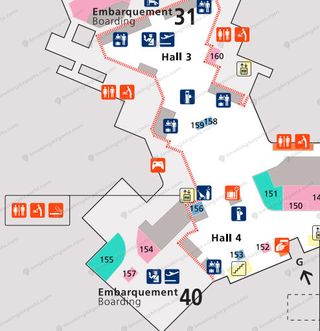 Terminal Orly 4 map showing F concourse smoking area location near gates (2)