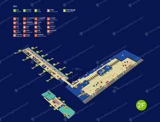 Xiamen Gaoqi Airport Terminal 4 domestic departures 2F map with smoking allowed icons near gates 69 to 73