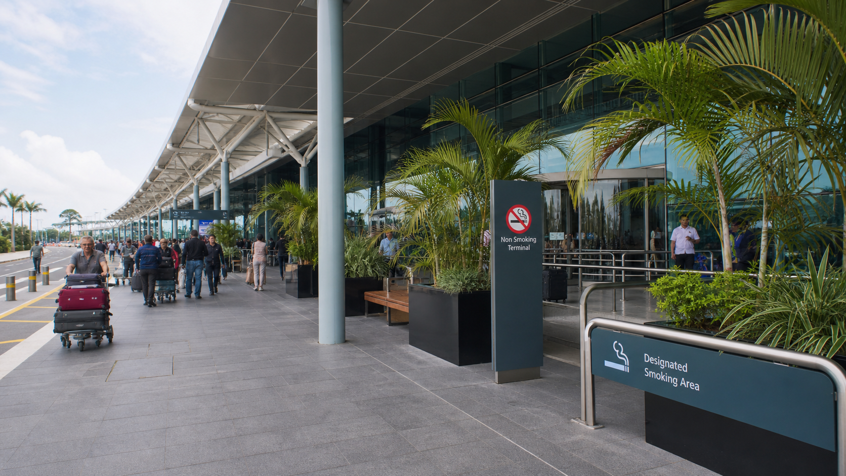 Exterior views of Mauritius airport prior to check-in